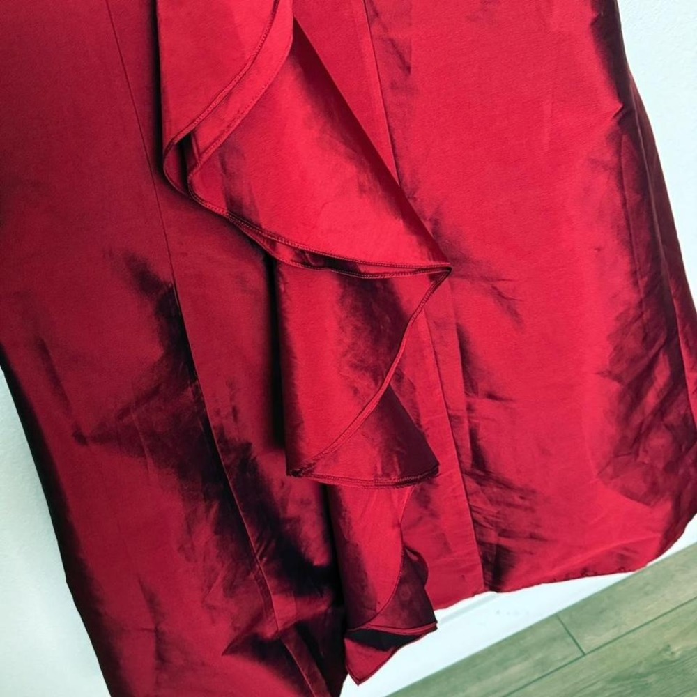 Red Taffeta Cascading Ruffle Maxi Gown Wedding Guest Formal Dress M - Picture 7 of 10